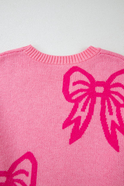 Bow Pattern Drop Shoulder Loose Knit Sweater