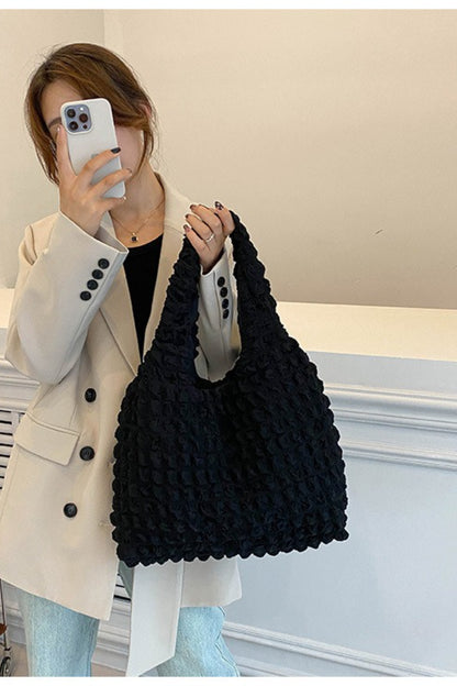 Trendy Pleated Shoulder Bucket Tote Handbag