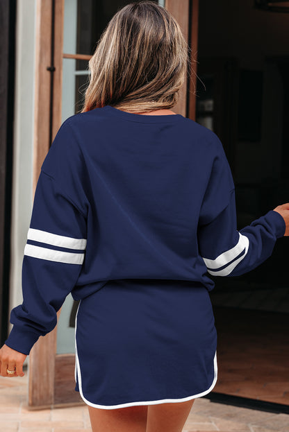 Varsity Stripe Pullover and Mini Skirt Two Piece Set