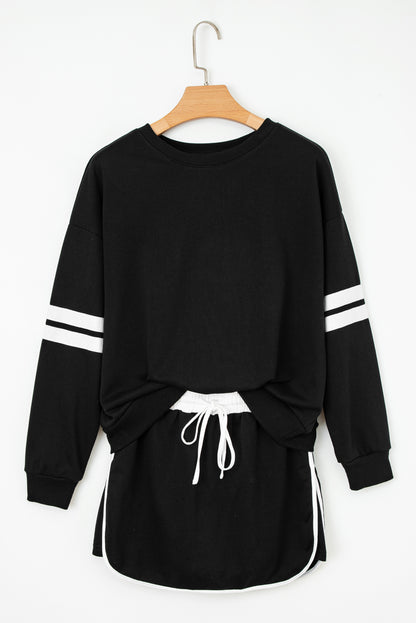 Varsity Stripe Pullover and Mini Skirt Two Piece Set