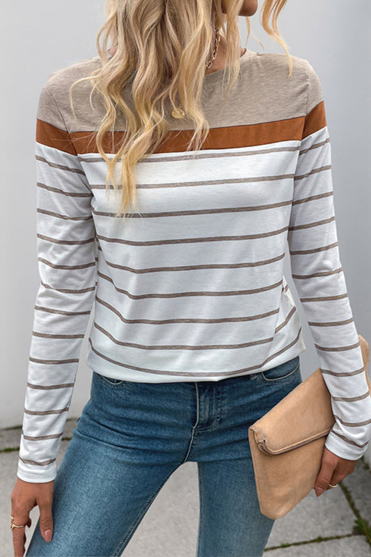 Casual Striped Crewneck Pullover Long Sleeve Top