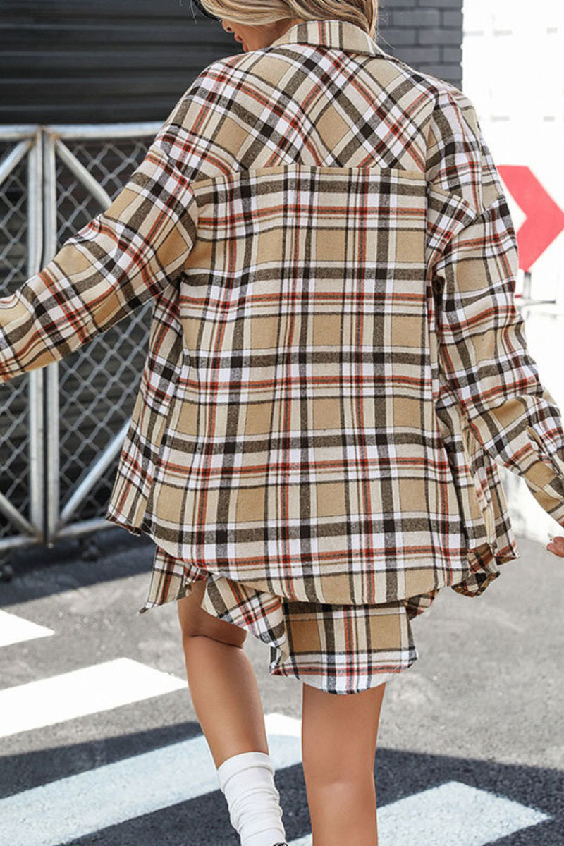 Plaid Two Piece Shirt and Mini Skirt Set for Women