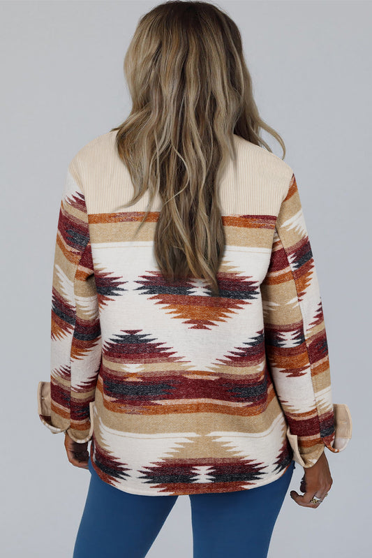 Multicolor Western Aztec Striped Raw Hem Shacket