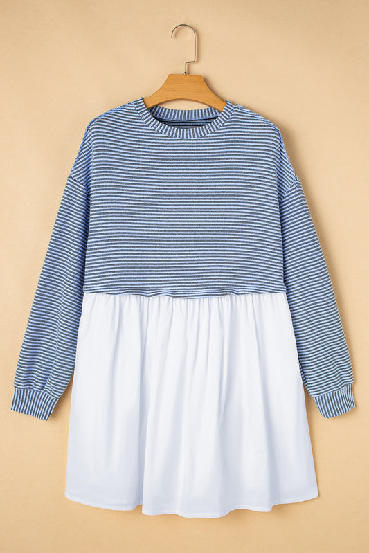 Patchwork Pleated High Waist Loose Mini Dress