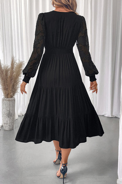 Fall Winter Elegant V Neck Long Sleeve Midi Dress