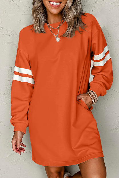 Varsity Contrast Banded Sleeve Shift Sweatshirt Dress