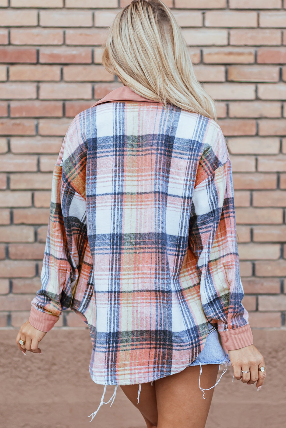 Plaid Corduroy Colorblock Shacket with Chest Pocket
