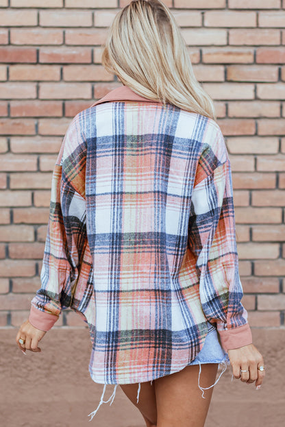 Plaid Corduroy Colorblock Shacket with Chest Pocket