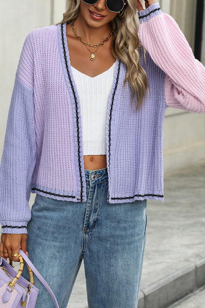 Colorblock Knit Cardigan - Casual Comfy Fall Sweater