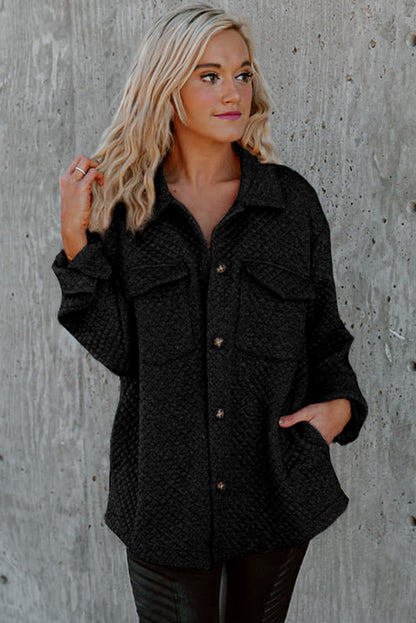 Quilted Button Shacket with Flap Pockets for Women