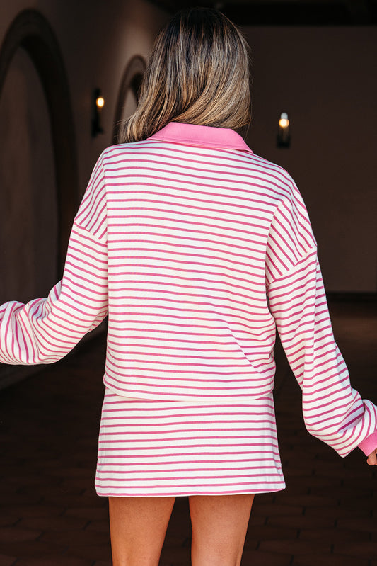 Striped V Neck Pullover and Drawstring Skirt Set