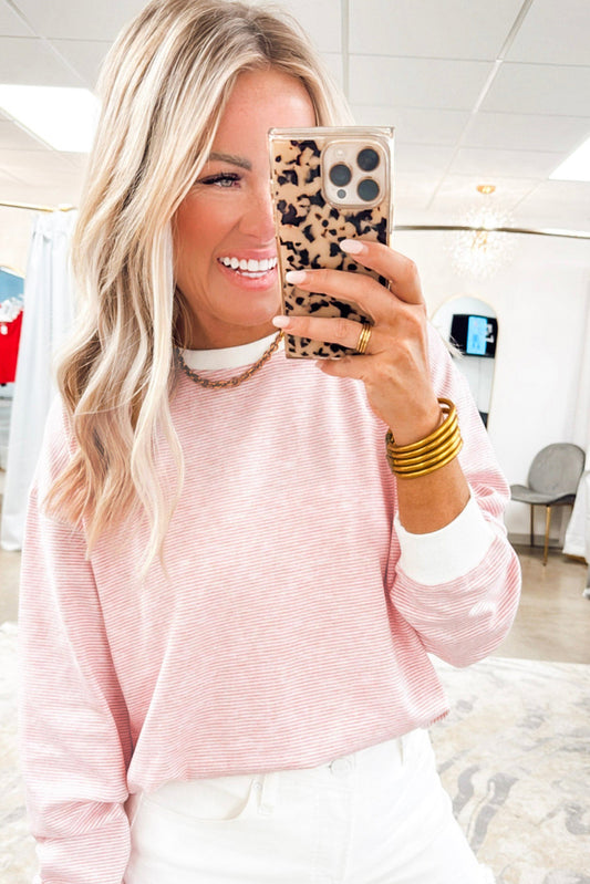 Stripe Contrast Edge Patchwork Long Sleeve Top