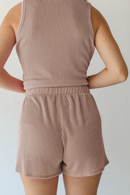 Corded Sleeveless Top Pocketed Shorts Set