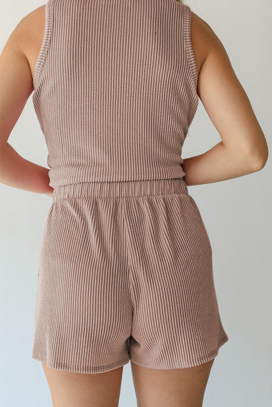 Corded Sleeveless Top Pocketed Shorts Set