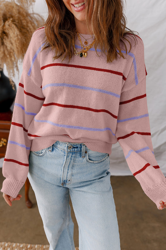 Striped Drop Shoulder Knit Sweater