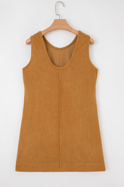 Corduroy Sleeveless Mini Dress With Patched Pockets
