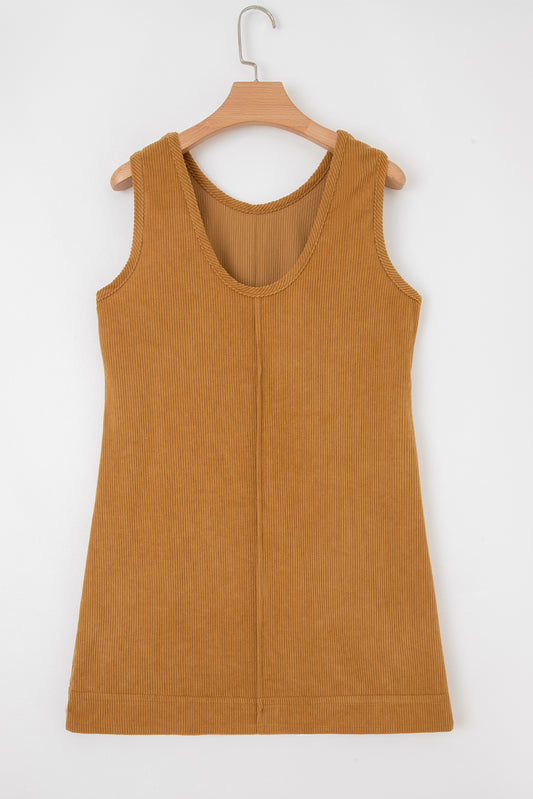 Corduroy Sleeveless Mini Dress With Patched Pockets