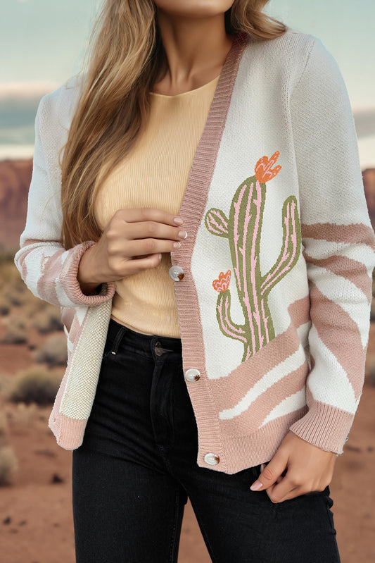 Apricot Cactus Western V Neck Knit Cardigan