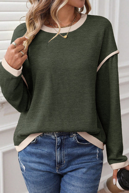Colorblock Drop Shoulder Knit Top for Women