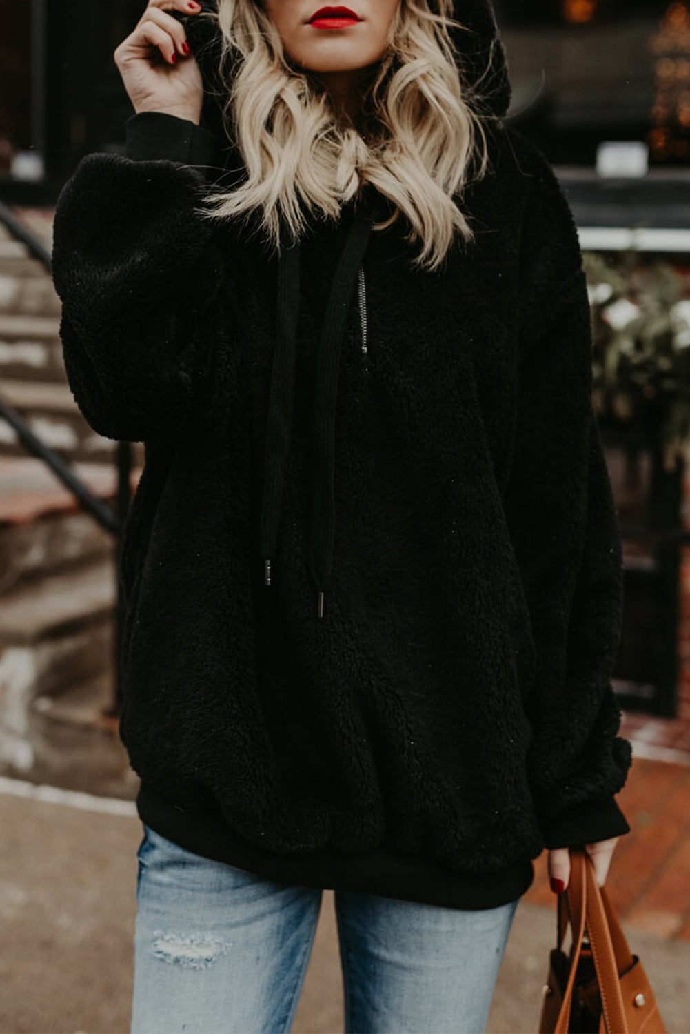 Cozy Furry Sherpa Pullover Hoodie Sweatshirt
