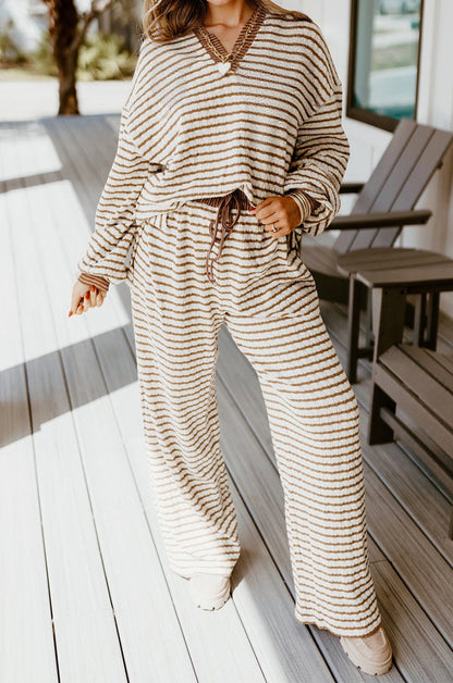 Collared Pullover Top and Drawstring Pant Set