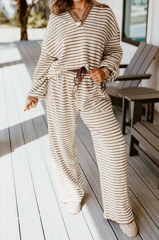 Collared Pullover Top and Drawstring Pant Set
