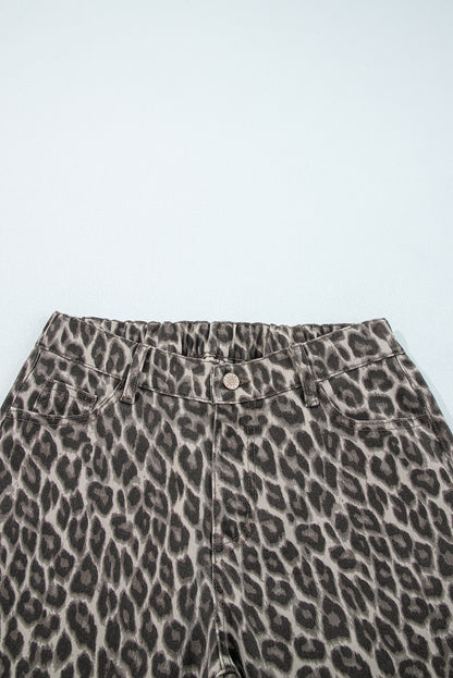 Leopard Print High Waist Wide Leg Casual Jeans
