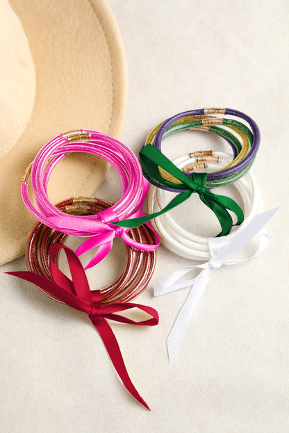5pcs Glitter Jelly Bow Knot Ribbon Bracelet Set