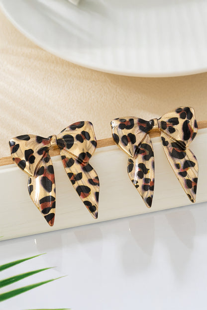 Gold Leopard Print Bow Knot Plated Alloy Earrings
