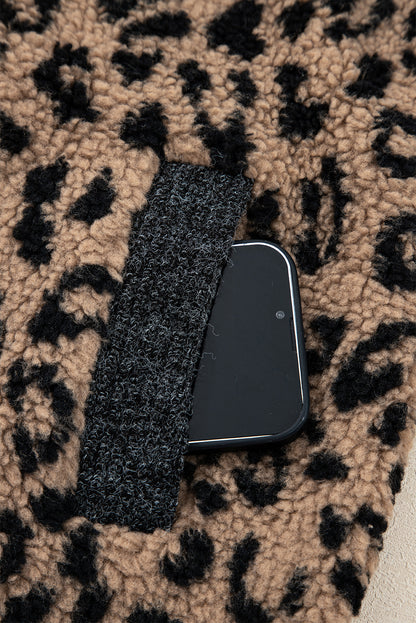 Leopard Zip Up Stand Collar Fall Jacket