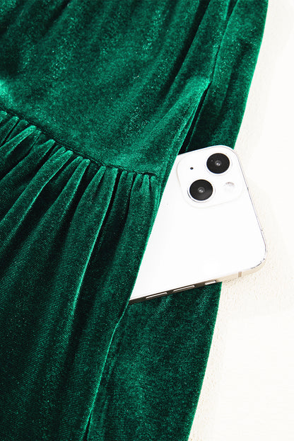 Evergreen Sequin Puff Sleeve Tiered Velvet Mini Dress