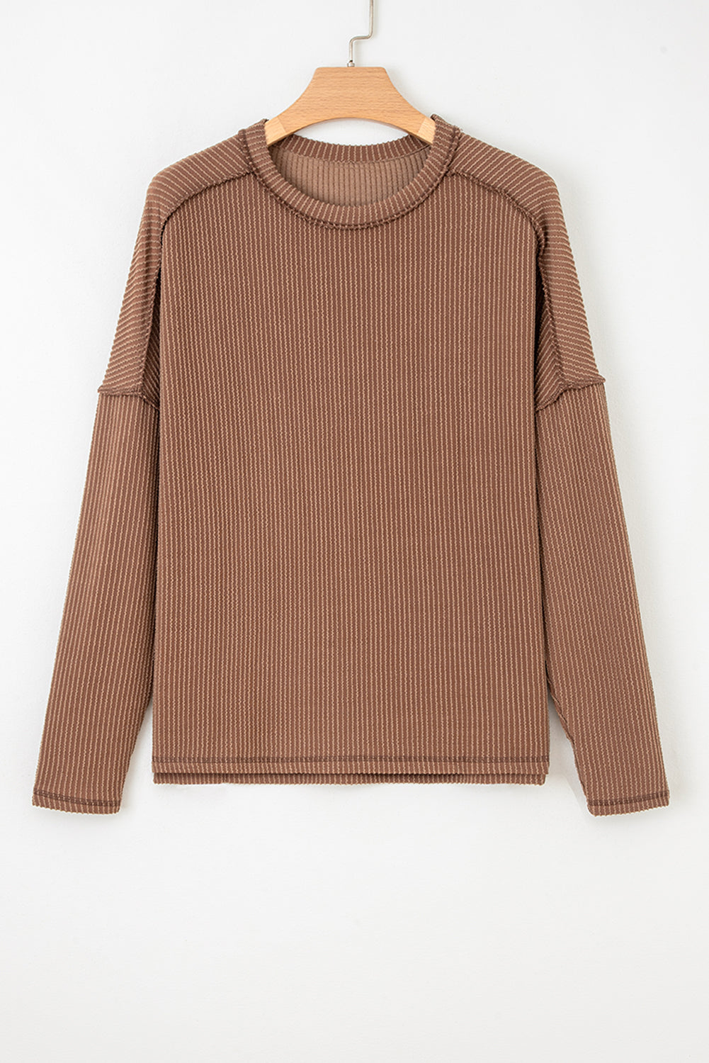 Twist Ribbed Exposed Seam Detail Long Sleeve Loose Top