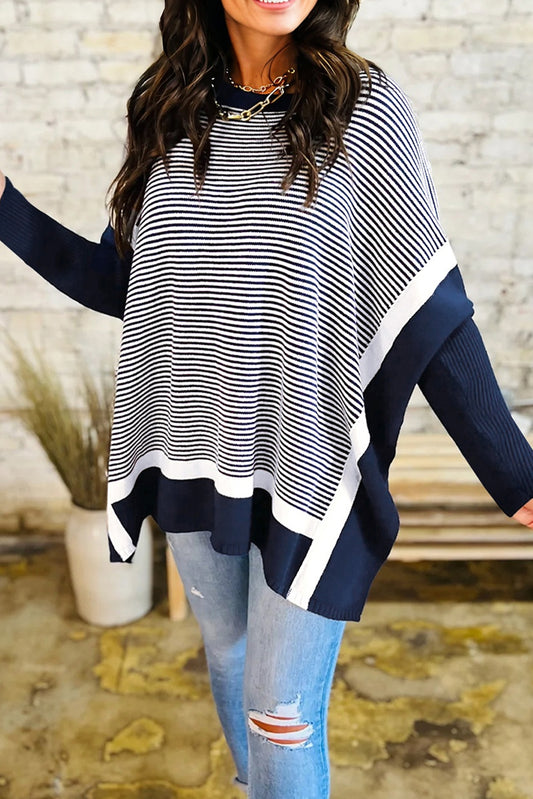Color Block Patchwork Dolman Oversize Tunic Sweater