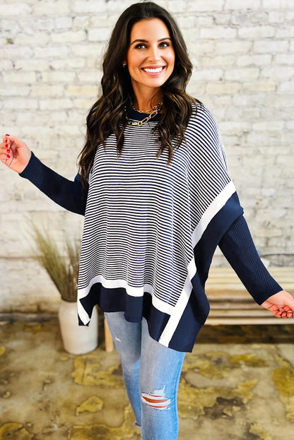 Color Block Patchwork Dolman Oversize Tunic Sweater