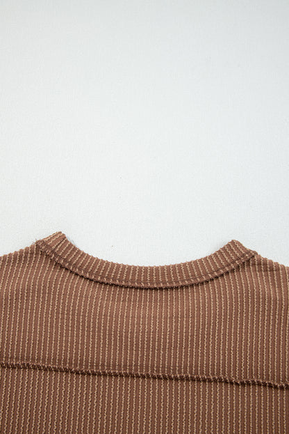 Twist Ribbed Exposed Seam Detail Long Sleeve Loose Top