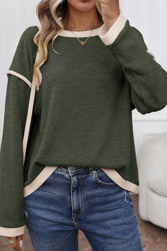 Colorblock Drop Shoulder Knit Top for Women