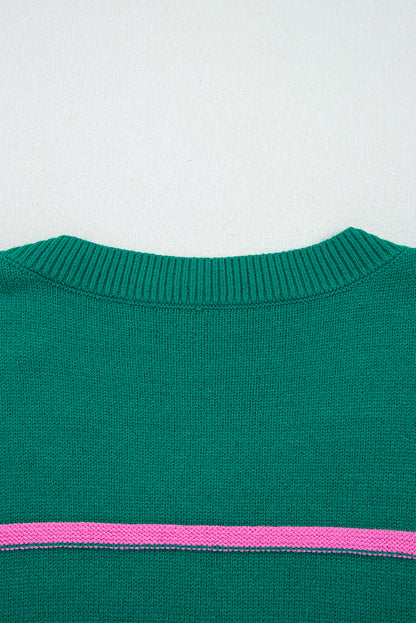 Stripe Half Button Drop Shoulder Plus Size Sweater