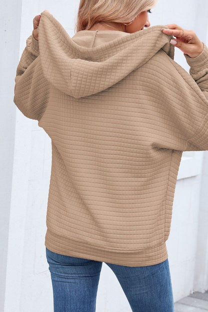 Quilted Zip-Up Hoodie Casual Long Sleeve Sweatshirt