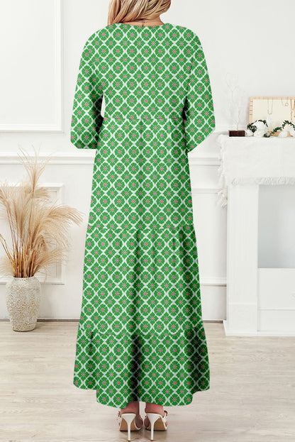 Green Boho Printed Half Sleeve Maxi Dress