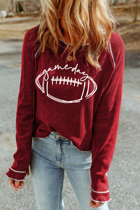 Red Game Day Graphic Long Sleeve Thermal Top