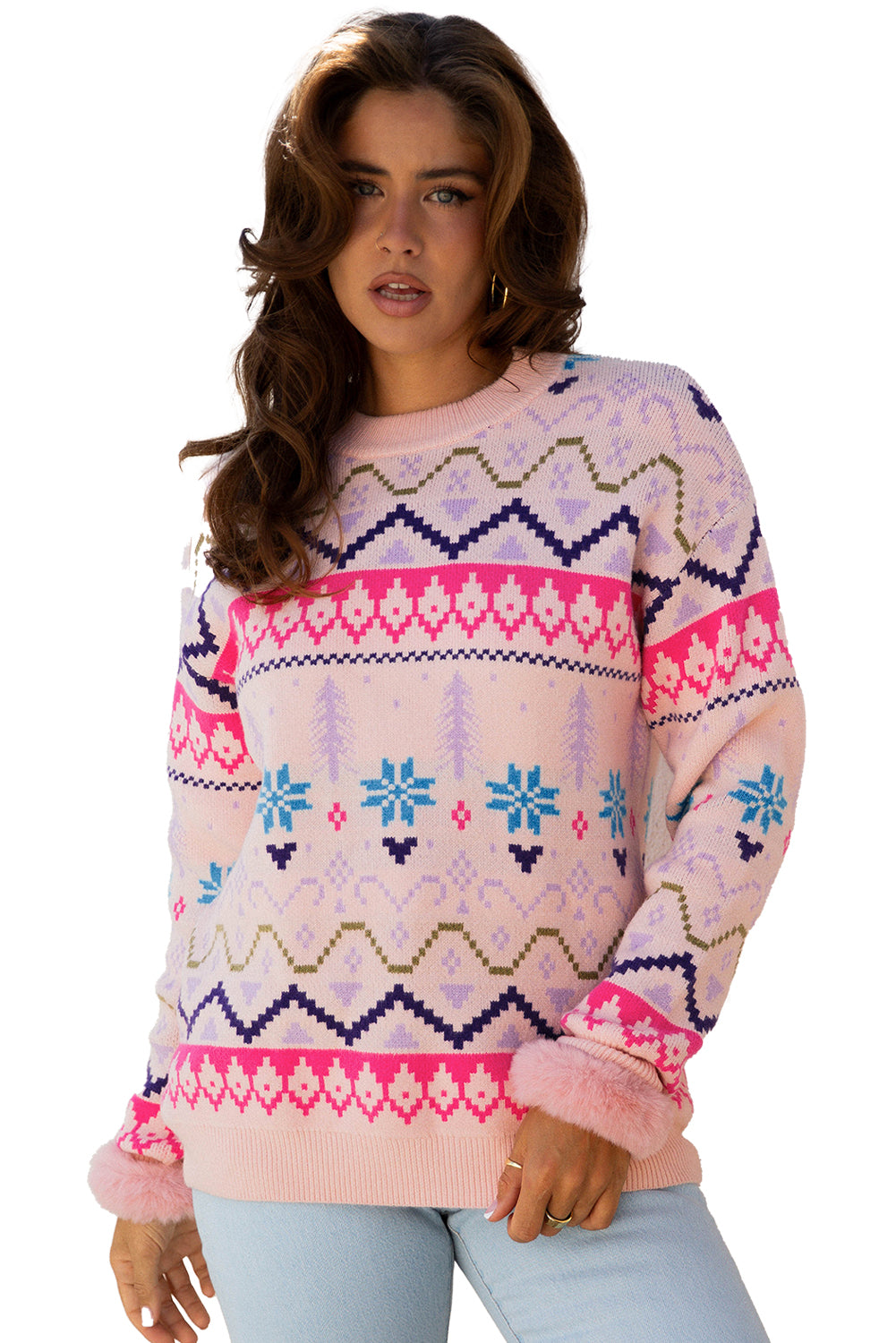 Wholesale Multicolor Christmas Snowflake Knit Sweater