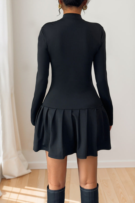 Bow Detail Gold Button Long Sleeve Mini Dress