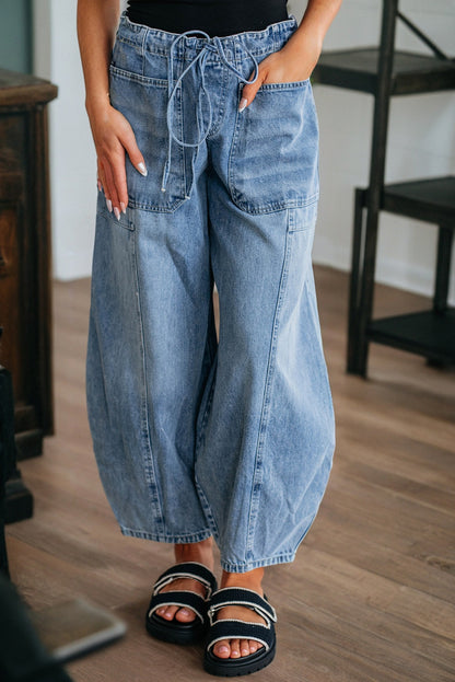 Myosotis Patch Pocket Drawstring High Waist Barrel Jeans