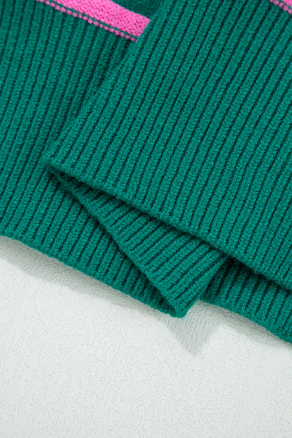 Stripe Half Button Drop Shoulder Plus Size Sweater