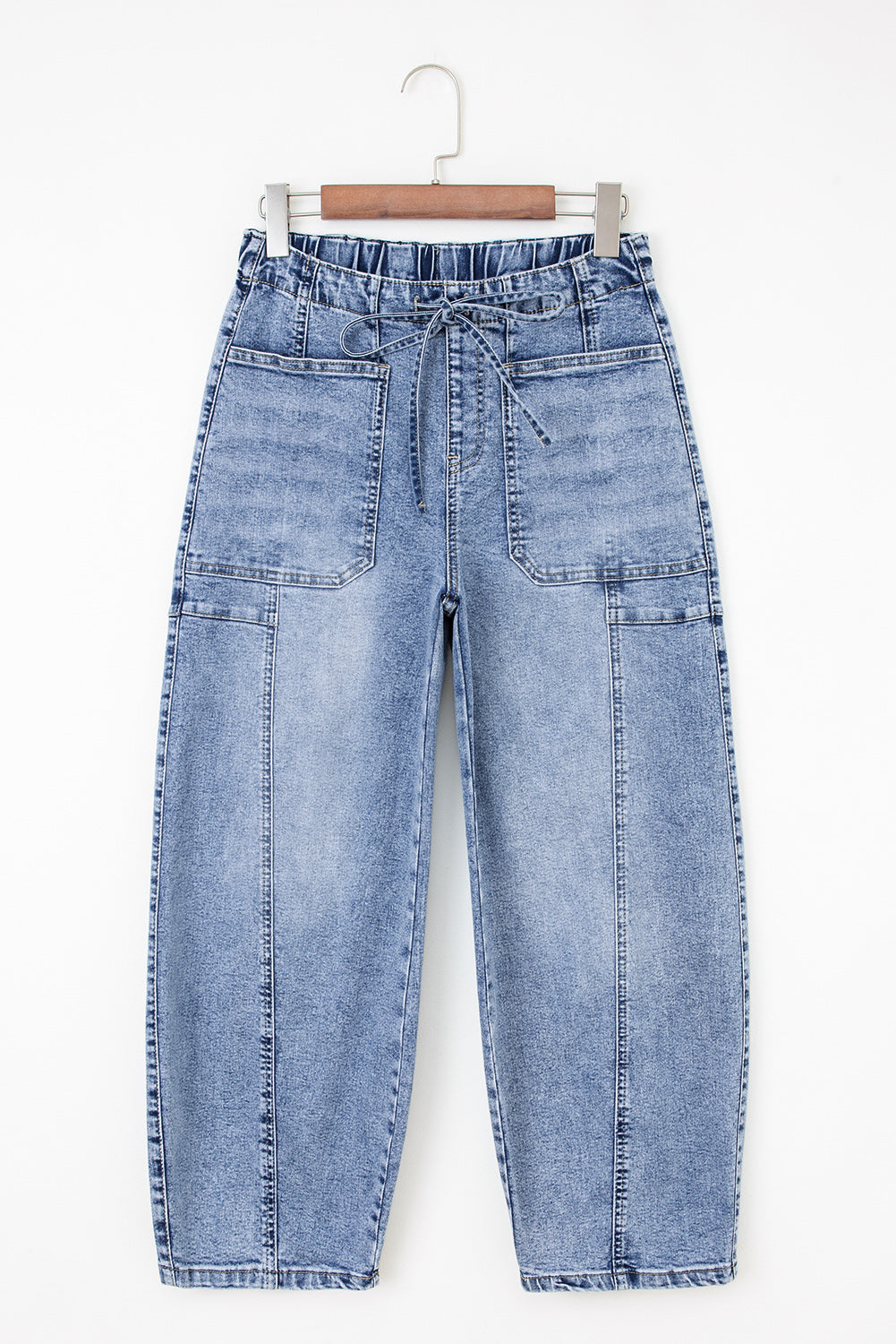 Myosotis Patch Pocket Drawstring High Waist Barrel Jeans