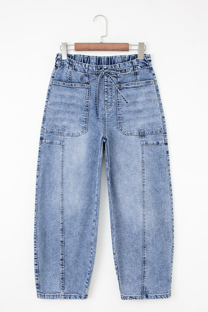 Myosotis Patch Pocket Drawstring High Waist Barrel Jeans