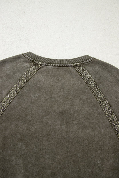 Vintage Lace Patch Mineral Wash Oversized Sweatshirt