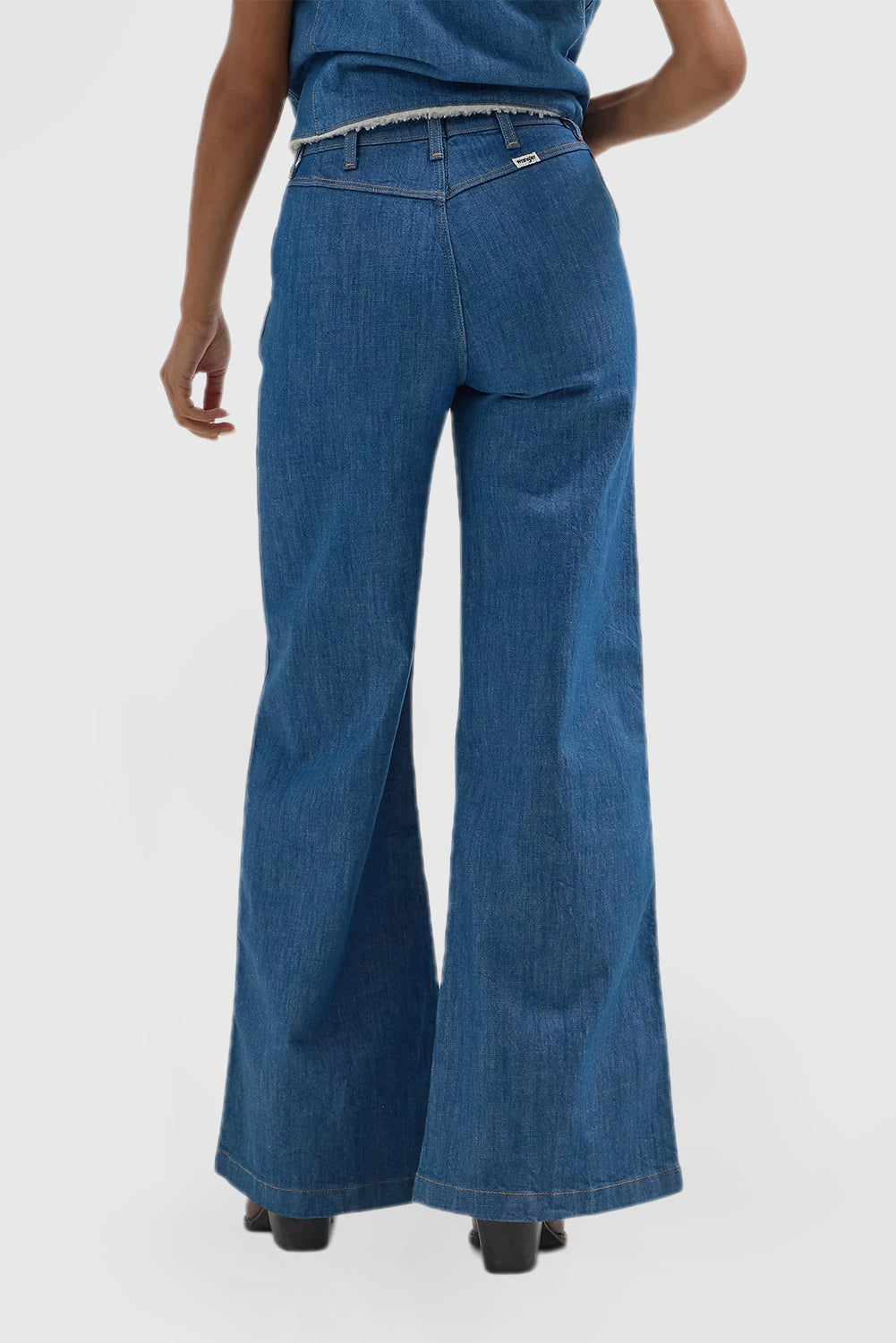 Blue High Waisted Women's Jeans Fitted Wide Leg Pants