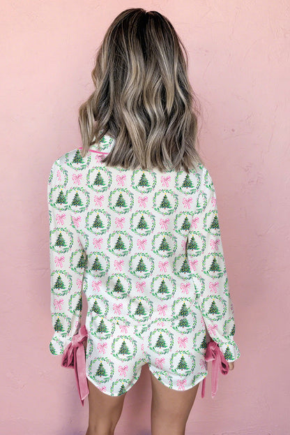 Cozy Christmas Velvet Bow Knot Loungewear Pajama Set