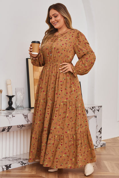 Plus Size Holiday Floral Tiered Maxi Dress